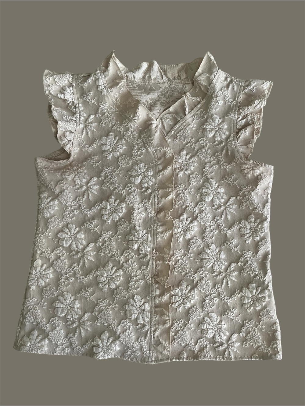 SHEIN Cream Floral Embroidered Ruffle Sleeve Blouse